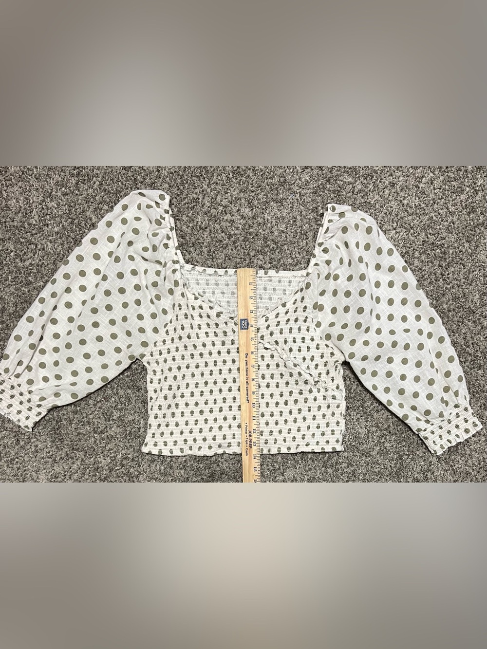 CATO Polka Dot Long Sleeve Green & White Smocked Cropped Blouse! Size XL. - Picture 6 of 11